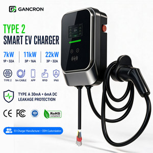 Station de recharge murale GANCRON Type 2 EV, chargeur AC, 7kW, 11kW, 22kW, 32A, 3 phases, niveau 2, recharge rapide, pour voiture électrique, usage domestique - Product Image 1