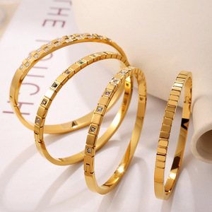 Geometric Gold Plated <b>Bracelets</b> With <b>Crystal</b> Rhinestones Unisex Jewelry - Product Image 2