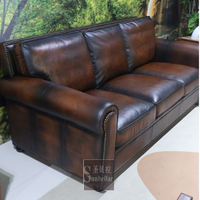 Sur mesure en cuir véritable canapé meubles Antique en détresse marron plein canapé en cuir véritable 3 places hôtel canapé salon canapé Cama
