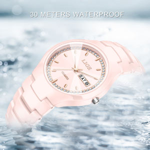 LIGE LG89267 reloj de cerámica rosa para mujer reloj de pulsera cristal analógico cuarzo impermeable elegante vestido reloj regalo para mujer - Product Image 5
