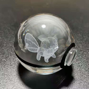 Boule de cristal <span class=keywords><strong>3D</strong></span> Pokeball, lampes de nuit <span class=keywords><strong>LED</strong></span>, cadeau pour enfants, <span class=keywords><strong>lampe</strong></span> gravée au laser, base transparente - Product Image 1