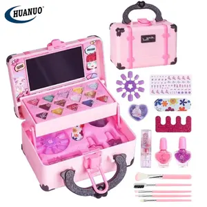 New Makeup Toy Kit For Girls Washable Makeup Set With Real Cosmetic Case For Princess Pretend Play Nail Art Toys Beauty