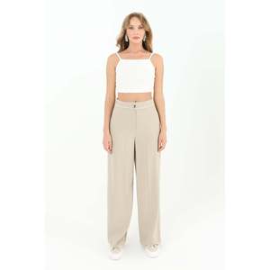 Women's Soul Brand Beige Wide Leg Pants with Embroidered Waist Detail for Casual and Elegant Wear, Sizes S-XL - Product Image 1