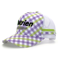 Casquette de camionneur personnalisée Australie, motif écossais violet, avec ouverture pour queue de cheval haute, en maille, pour filles, 5 panneaux, logo brodé