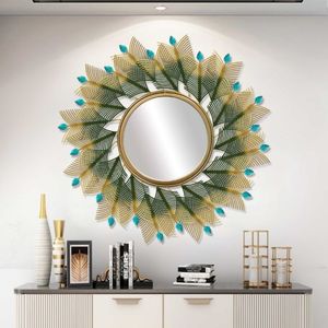 Specchio <span class=keywords><strong>in</strong></span> <span class=keywords><strong>Ferro</strong></span> con Piume di Pavone di Lusso, Decorazioni da Parete per Soggiorno, Ingresso e Corridoio - Product Image 5
