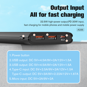 Batterie Externe Aspor Factory PD20W+QC22.5W 10000mAh à Charge Rapide, <span class=keywords><strong>Chargeur</strong></span> Portable pour Téléphones Mobiles - Product Image 5