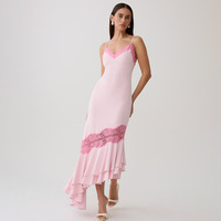 Robe longue asymétrique pour femme avec dentelle, bretelles spaghetti et volants, tenue de soirée sexy, sur mesure OEM 2026
