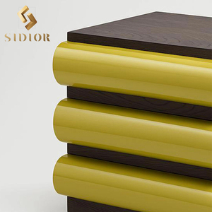 Modern Wooden <strong>Bedside</strong> <strong>Table</strong> with Bright <strong>Yellow</strong> Accents - Curved Drawer Fronts Bedroom Nightstand - Product Image 3