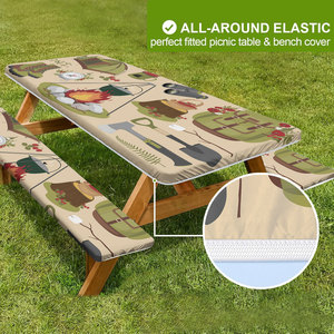 Housse de table de pique-nique avec housses de bancs, ensemble de 3 pièces, nappes rectangulaires en vinyle élastiques et ajustées, imperméables pour l'extérieur - Product Image 5