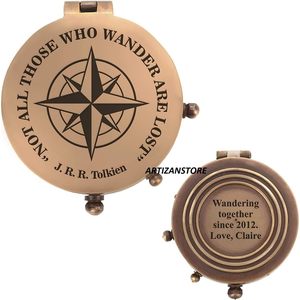 Personalized Brass Vintage Style Working <b>Compass</b> <b>Engraved</b> Custom Gift Portable Handheld for Hiking Outdoor Use - Product Image 3