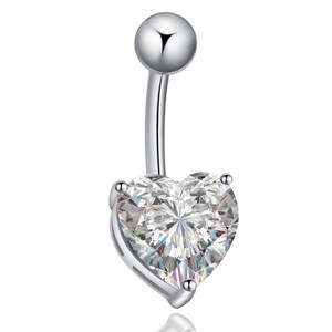 Anello per ombelico in acciaio chirurgico con zircone rotondo con stella quadrata in acciaio - Product Image 2