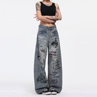 YUANBOFEI Jeans personnalisés de haute qualité, style vintage, streetwear, motif de chiot, graffiti coloré, super confortables pour unisexe