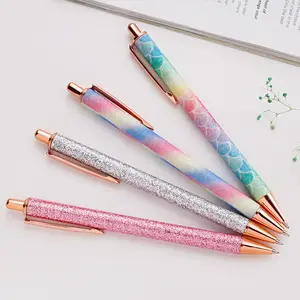 Hot Bán Luxury PU Da Glitter Pen Quà Tặng Khuyến Mãi Báo Chí Bấm Vào Kim Loại Bút Cho Bán Buôn