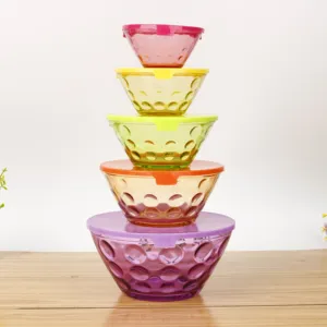 Bol à salade en verre sûr pour four à micro-ondes couleur pulvérisée 5 pièces bols à Dessert verre avec emballage en polyfoam