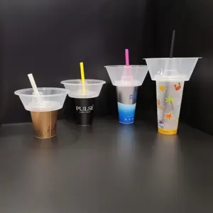 Factory Logo Printed 2 in 1 snack drink cup with straw large opening plastic beverage cup top snack bowl for movie