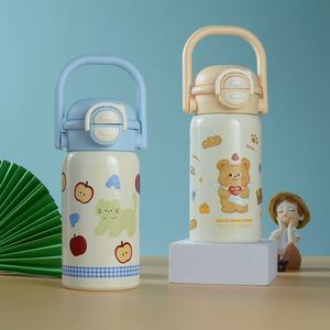 500Ml School Season Children's <b>Thermos</b> <b>Cup</b> Baby Double Drinking Pipette One-Button Open Lid Student Water Bottle With Handle - Product Image 4