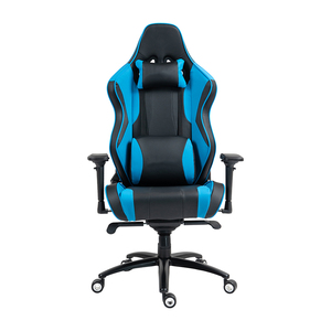 เก้าอี้เกมมิ่งสีน้ำเงินดำ วัสดุ PU สำหรับ<span class=keywords><strong>รถ</strong></span>แข่ง ออกแบบตามหลักสรีรศาสตร์ พร้อมโฟมขึ้นรูป สำหรับเล่นเกมคอมพิวเตอร์และอีสปอร์ต พร้อมกลไกปรับเอนแบบกบ - Product Image 1