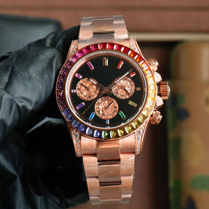 นาฬิกาหรูหราประดับอัญมณีสีรุ้ง - นาฬิกากลไกชุบทองสแตนเลสกันน้ำคุณภาพสูงประดับโมอิสซาไนต์ - Product Image 1