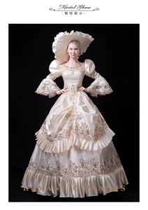 QQW384 Disfraces Beige Ropa de corte de estilo europeo Elegante Retro Lady Party Dress Group Party Show Catwalk Women Theatre Costume - Product Image 3