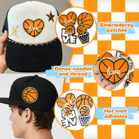 En stock Patchs thermocollants LOVE Basketball en chenille pailletée, Appliques brodées sportives, Fourniture en gros, Personnalisation OEM
