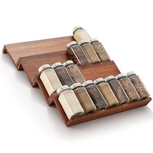 Étagère à épices en bois à 4 niveaux, empilable, pour le rangement sur le plan de travail de la cuisine, marron - Product Image 1