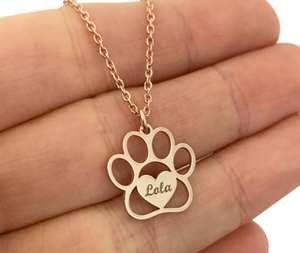 Bijoux pour animaux de compagnie personnalisé chien empreinte gravé pendentif mignon chien patte et coeur nom personnalisé chaîne collier - Product Image 1