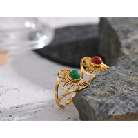 JINYOU – bague en pierre naturelle rouge en acier inoxydable, bague à ouverture géométrique de couleur or exquise, 508