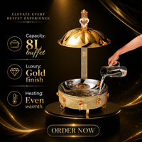 Plat de service rond en acier inoxydable doré pour buffet, chauffe-plats pour hôtel, restaurant, banquet