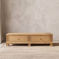 Table basse minimaliste en bois massif à panneaux cannelés avec 2 tiroirs de rangement pour salon