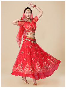 Costumes de performance de danse du ventre de Bollywood pour adultes, à manches courtes, motif rose doré, princesse indienne, faits à la main - Product Image 6