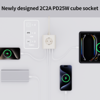 Allemagne Italie Standard 16A Multi Ways Indoor Office PD 25W Type C USB European Power Strip Home Switch Table Sockets KC CE ROHS