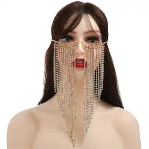 Factory Wholesale Face Chain Women Gold Plating Face Cover Rhinestone Tassel Head Chain Veil Headdress