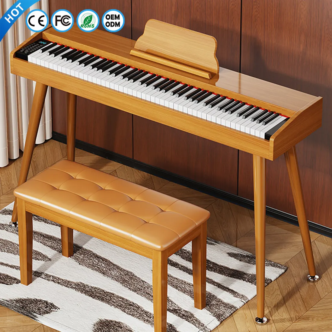 Piano vertical profissional chinês, instrumento musical portátil com 88 teclas pesadas, piano digital eletrônico elétrico novo estilo