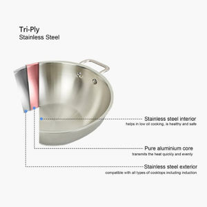Sartén Antiadherente Moderna de Acero Inoxidable de 12 Pulgadas - Construcción de 5 Capas Revestidas de Acero Inoxidable - Utensilios de Cocina Profesionales India - Product Image 3