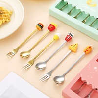 Ensemble cadeau de couverts de table mignons en acier inoxydable, avec cuillère à mélanger à tête en silicone motif poupée de dessin animé et fourchette, pour le café, pour le marché international