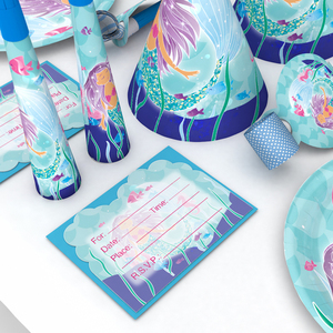 Commercio all'ingrosso del fumetto a tema little mermaid festa di compleanno del partito della decorazione set piatti bicchieri di carta da tavola set - Product Image 4