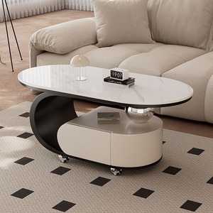 Table basse ovale mobile en dalles de pierre de luxe de style italien, ensemble gigogne, nouveau design pour salon compact, tables d'appoint de canapé - Product Image 3