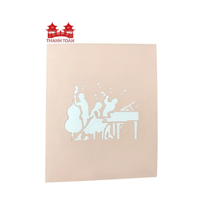 Carte de vœux 3D pop-up artisanale avec groupe de musique sous un arbre à fleurs de cerisier, pour anniversaire, retraite, cadeau pour musicien - Product Image 1