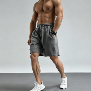 Custom Men Vintage Acid Wash Sweat Shorts Heavyweight Distressed Streetwear Blank Y2K Ripped Short Pants OEM TKAN7719 - Product Image 3