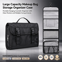 Sac de voyage multi-poches pour maquillage avec bandes élastiques, compartiment séparé pour articles humides et secs, tissu lavable, articles de toilette pour usage quotidien et en extérieur