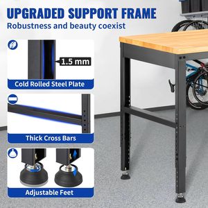 Banc de travail mobile grand format en promotion avec plateau en bois et prise intégrée, idéal pour garage, hauteur réglable, pour mécaniciens - Product Image 5