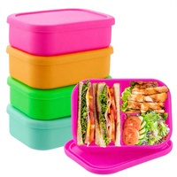 Ensemble de 4 boîtes à bento en silicone, 3 compartiments, boîte à lunch rectangulaire, compatible micro-ondes, réutilisable, préparation de repas pour enfants et adultes