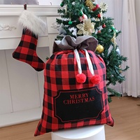 Sacs en toile en gros, sacs de Noël personnalisables vierges, sacs cadeaux à cordon rouge, noir, blanc