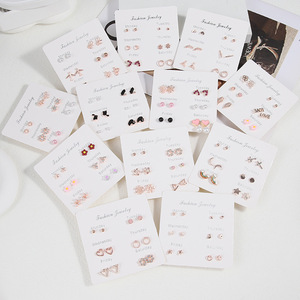 Boucles d'oreilles tendance, lot de 6 paires, forme cœur, en alliage de zinc, bijoux pour femmes - Product Image 1