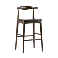 Chaise de bar minimaliste italienne avec pieds en bois massif, tabouret de comptoir haut de style nordique avec dossier en forme de corne