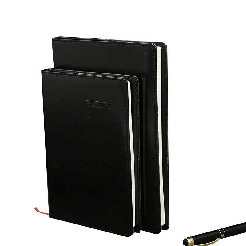 Stock Black Leather Cover Commercial Notebook A5/B6 Notepad wth Custom Logo Office Stationery