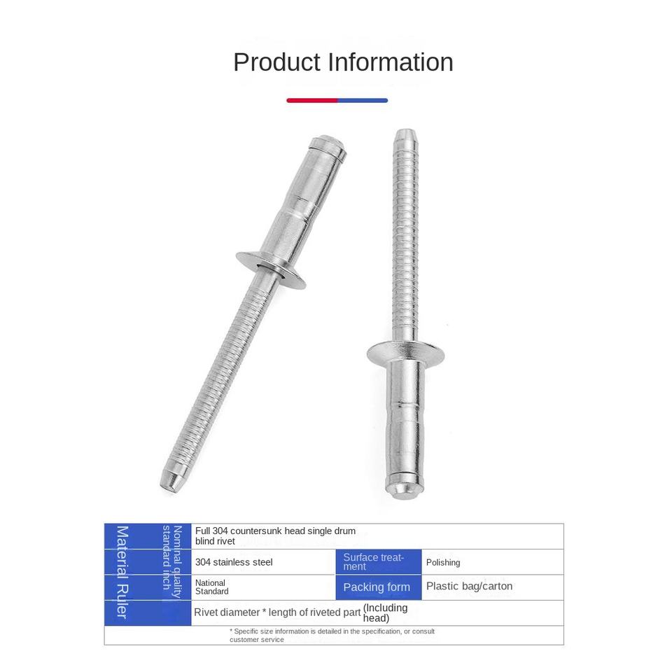 DIN 7337 Stainless Steel 304 Countersunk Head Blind Pop Rivet