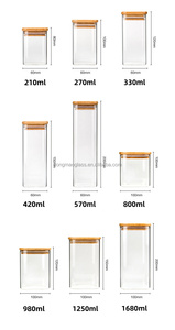 Barattoli per Alimenti Quadrati <span class=keywords><strong>in</strong></span> Vetro Borosilicato di Alta Qualità con Coperchio <span class=keywords><strong>in</strong></span> Bambù per Spezie, Riso, <span class=keywords><strong>Fagioli</strong></span> e Cereali - Product Image 2