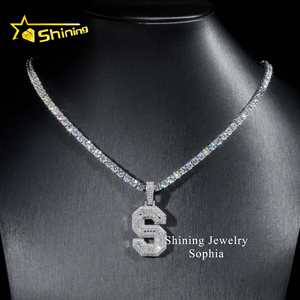 Kalung Perhiasan bagus pria dan wanita perhiasan emas 14k berlapis es hip hop lulus penguji berlian huruf <span class=keywords><strong>S</strong></span> vvs moissanite liontin - Product Image 6