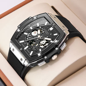 Reloj deportivo de lujo para hombre, reloj de cuarzo a la moda, reloj de pulsera informal de cara grande con caja de aleación rectangular, puntero de cristal de silicona - Product Image 2